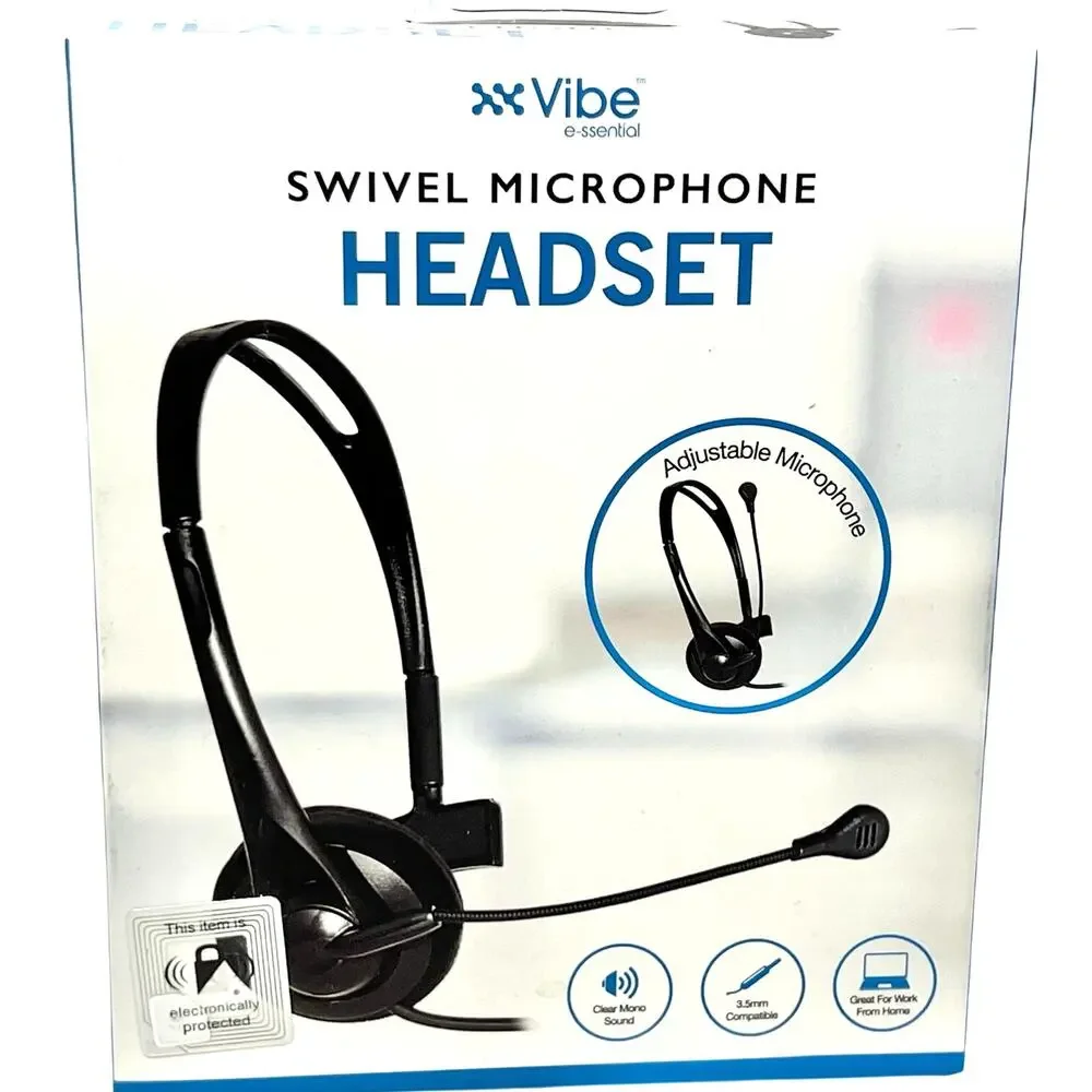 Vibe E-sential Swivel Microphone Headset 3.5mm Work Home Black New